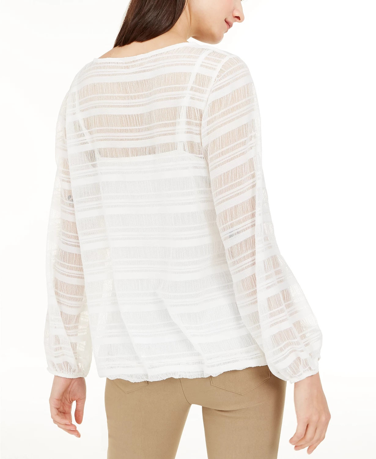 Blusa listrada transparente Alfani feminina, tamanho pequeno, branca