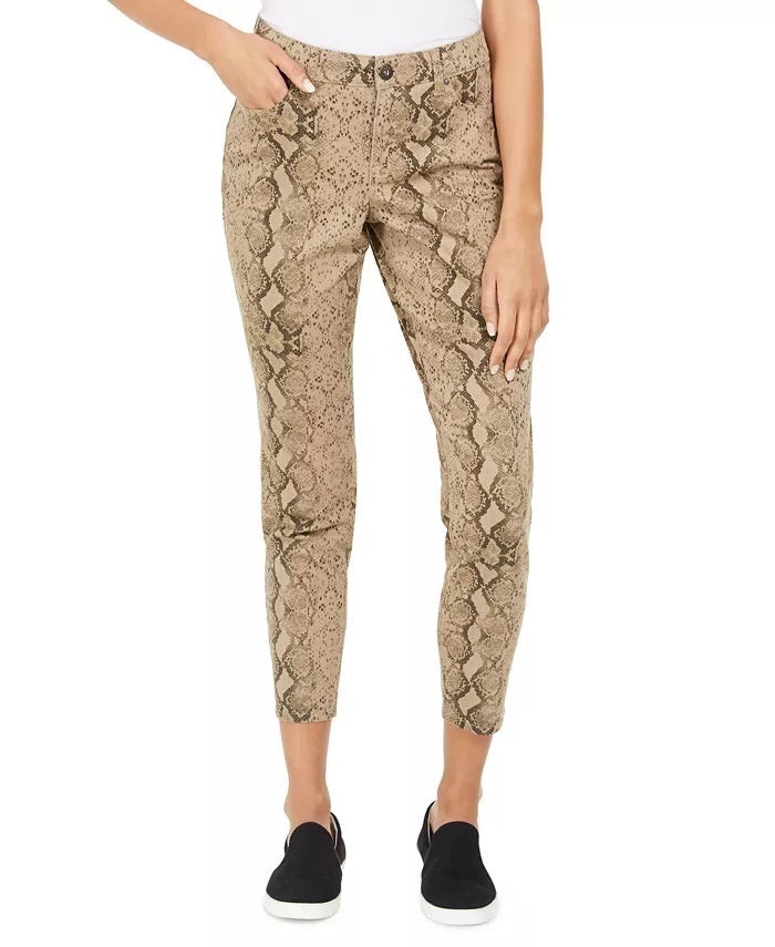 Calça jeans skinny estampada com controle de barriga curvilínea feminina Style &amp; Co, marrom, tamanho 10