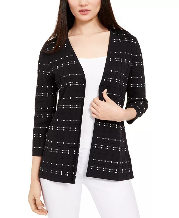 Cardigan feminino Alfani com abertura frontal e ponto pontilhado, preto, tamanho pequeno