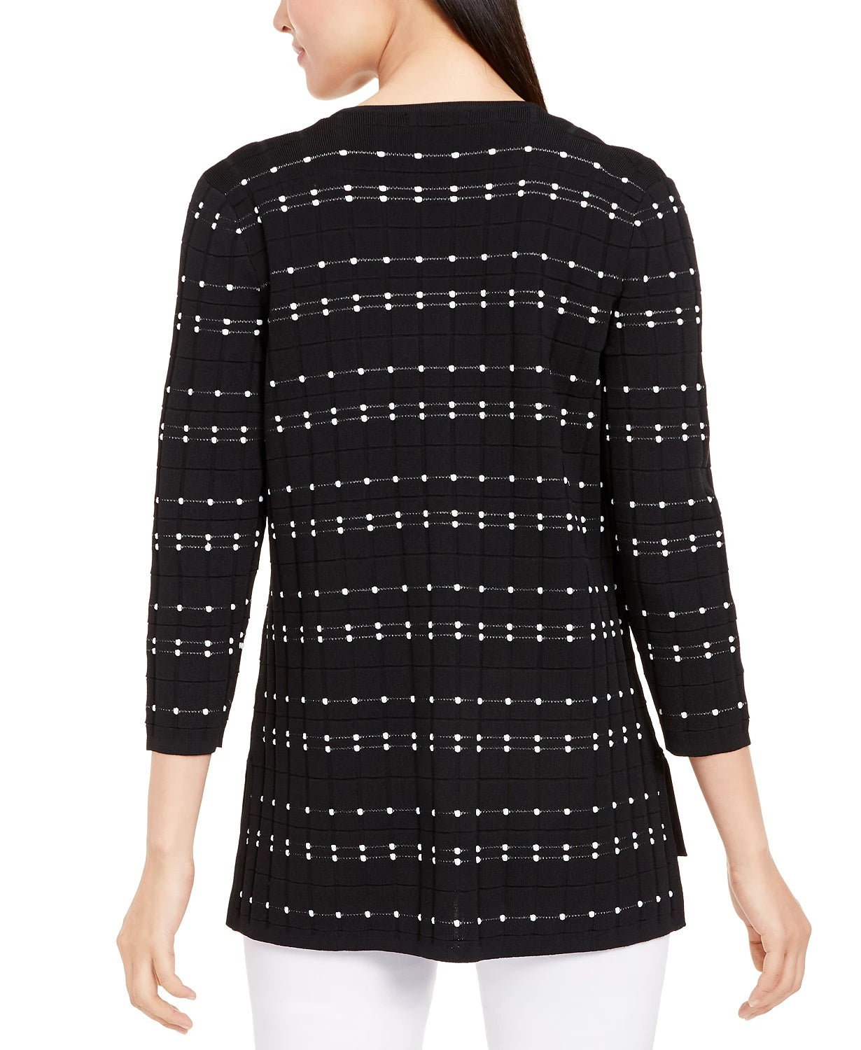 Cardigan feminino Alfani com abertura frontal e ponto pontilhado, preto, tamanho pequeno