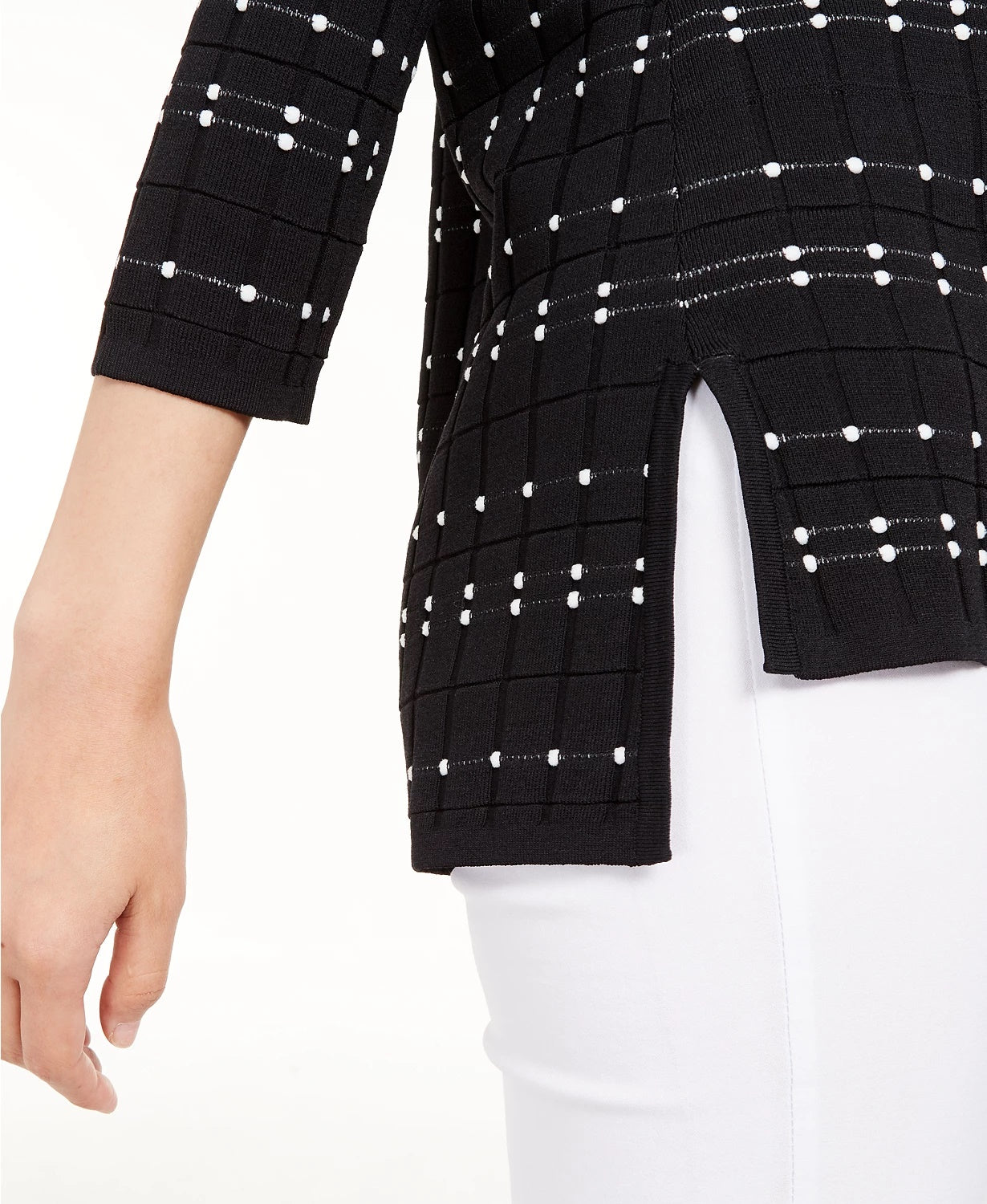 Cardigan feminino Alfani com abertura frontal e ponto pontilhado, preto, tamanho pequeno