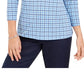 Camisa polo feminina Charter Club com estampa de manga 3/4, azul, tamanho extragrande