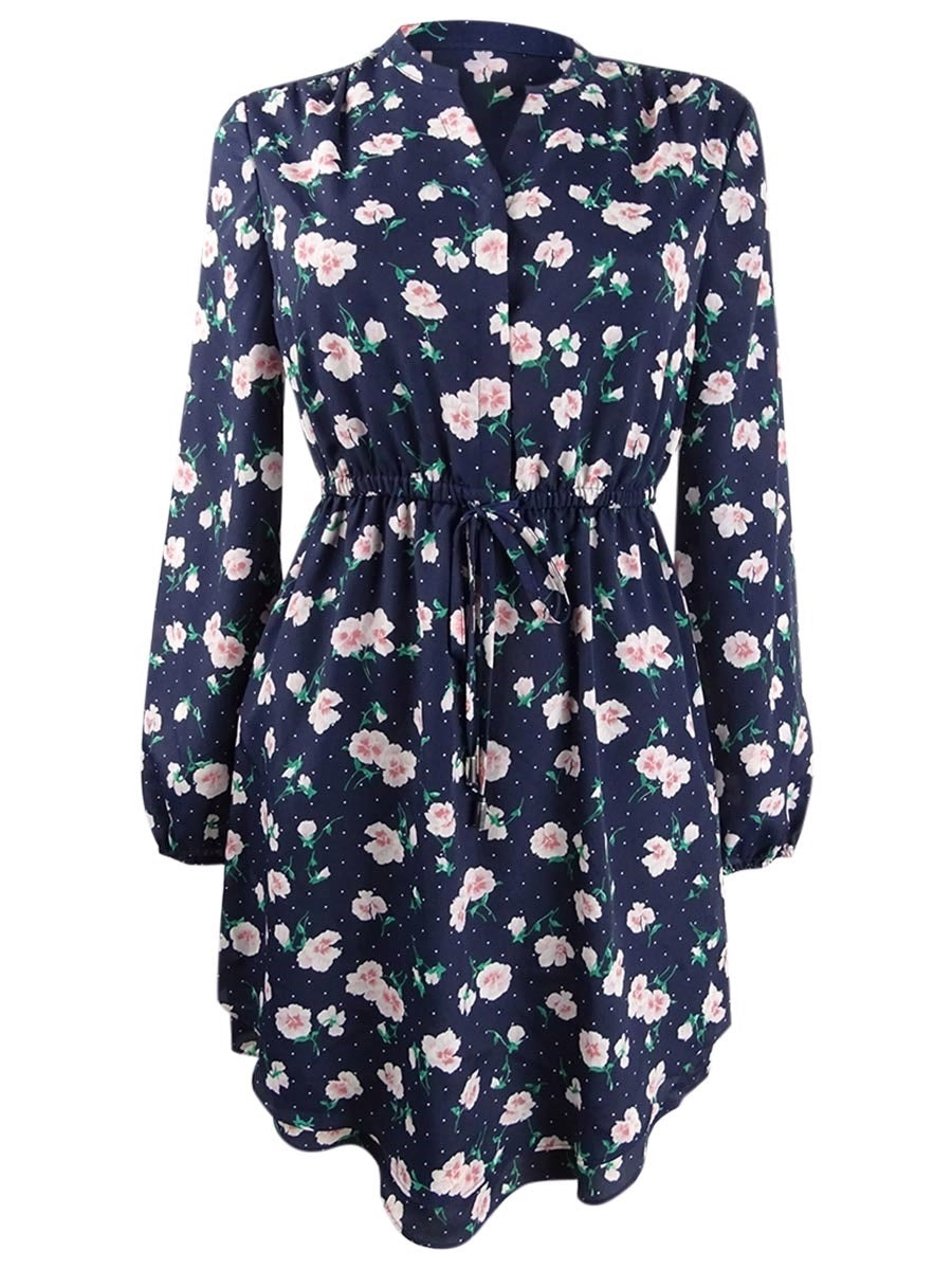 Vestido feminino Maison Jules estampado com bainha dupla e decote aberto, azul-marinho, tamanho grande