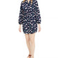 Vestido feminino Maison Jules estampado com bainha dupla e decote aberto, azul-marinho, tamanho extragrande