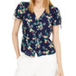Blusa feminina Maison Jules com estampa floral e mangas divididas, azul-marinho, tamanho pequeno