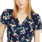 Blusa feminina Maison Jules com estampa floral e mangas divididas, azul-marinho, tamanho pequeno