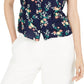 Blusa feminina Maison Jules com estampa floral e mangas divididas, azul-marinho, tamanho pequeno