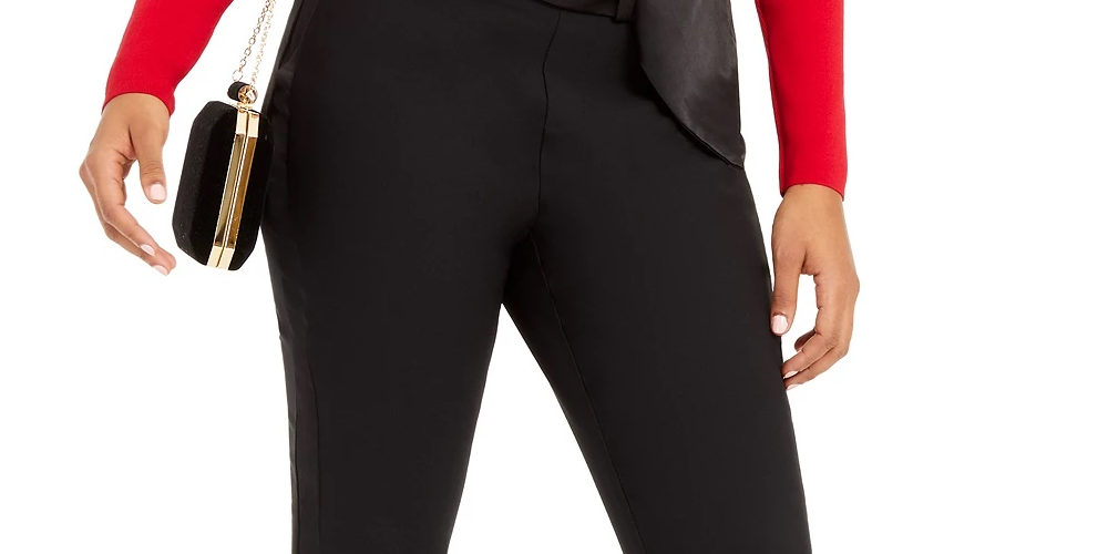 Calça feminina afunilada com detalhe de laço, preta, tamanho 16, da INC International Concepts