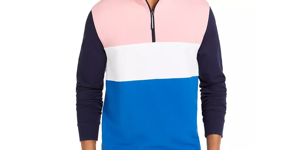 Moletom Club Room Masculino Regular Fit Colorblocked 1/4 Zip Rosa Tamanho Grande