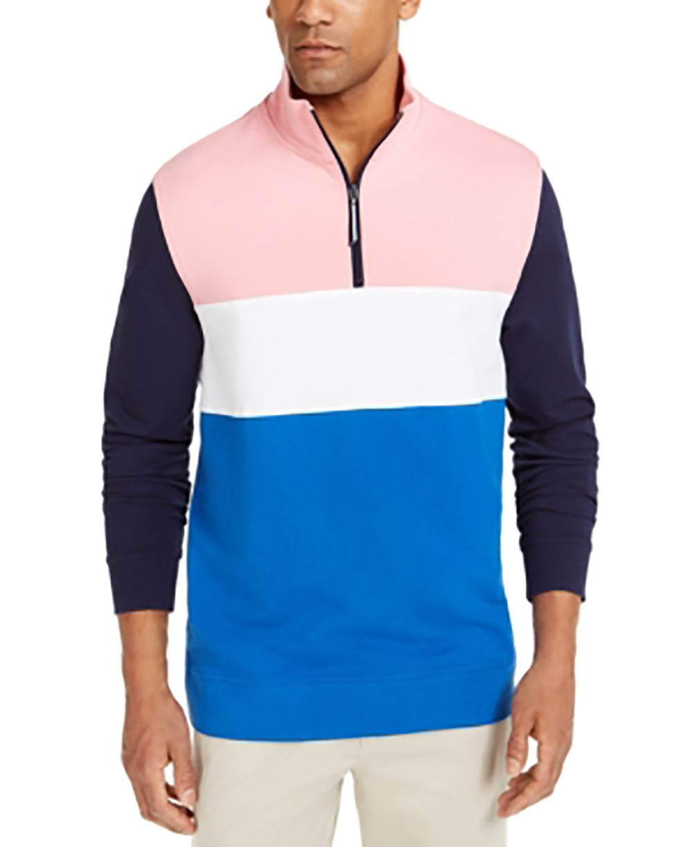 Moletom Club Room Masculino Regular Fit Colorblocked com Zíper 1/4 Rosa Médio Tamanho P