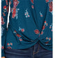 Blusa feminina com estampa floral e bainha torcida, verde, tamanho X-S