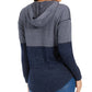 Moletom com capuz feminino estilo colorblock azul marinho tamanho grande