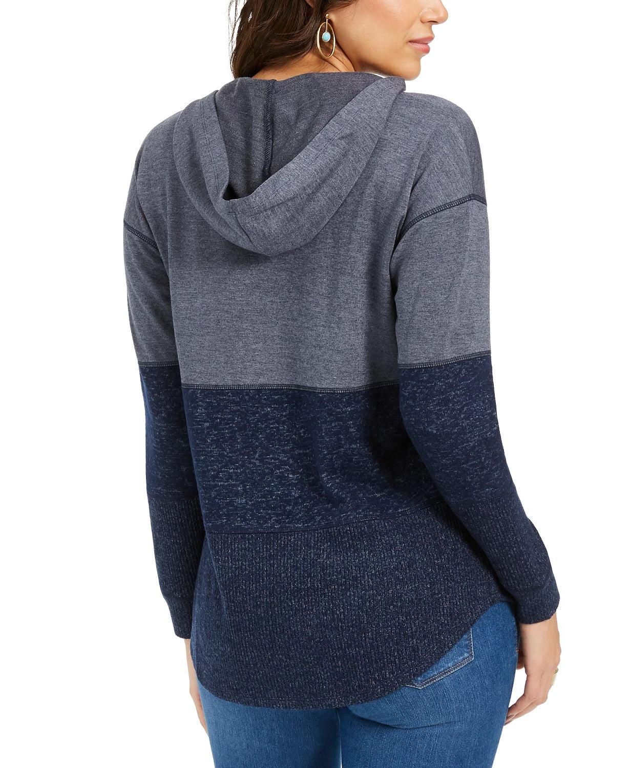 Moletom com capuz feminino estilo colorblock azul marinho tamanho grande