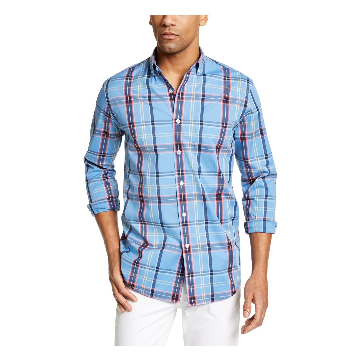 Camisa xadrez masculina Club Room, azul marinho, tamanho pequeno