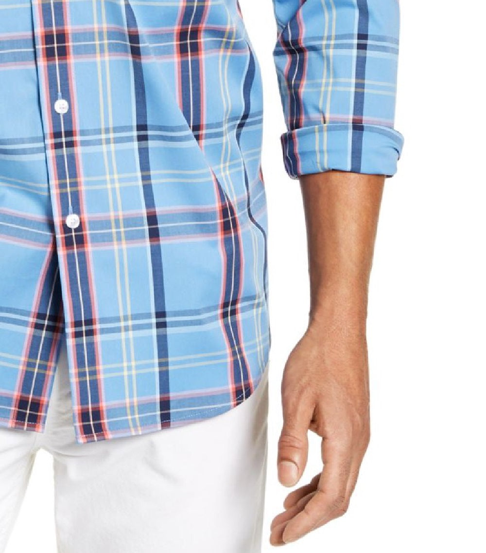 Camisa xadrez masculina Club Room, azul marinho, tamanho pequeno