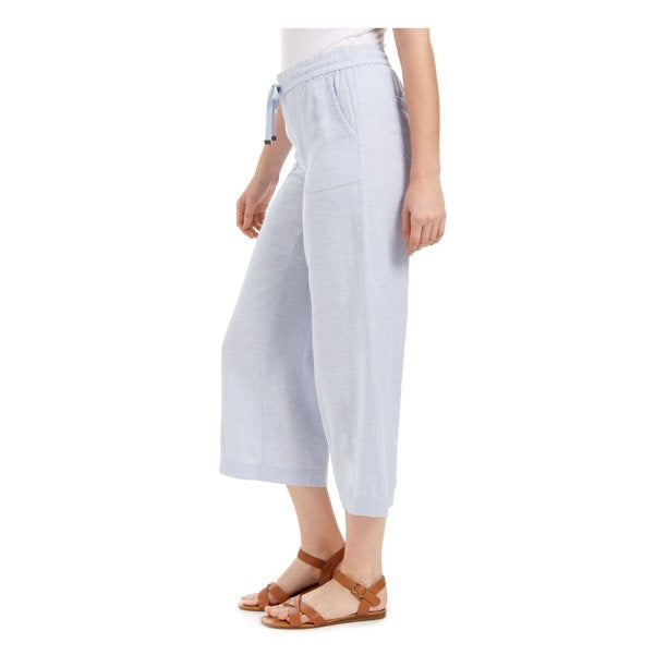 Calça cropped feminina estilo &amp; co, de linho, perna larga, azul, tamanho médio