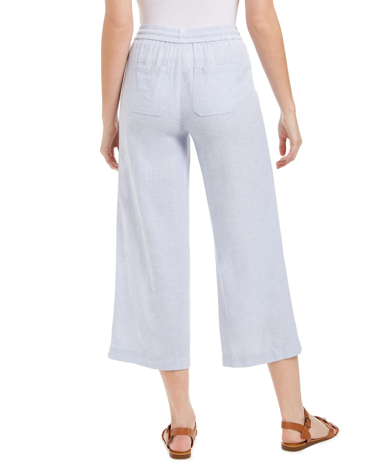 Calça cropped feminina estilo &amp; co, de linho, perna larga, azul, tamanho extra grande