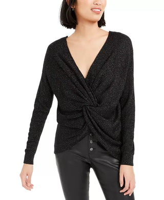 Bar III Suéter Feminino Glitter Wear-2-Ways Preto Tamanho P