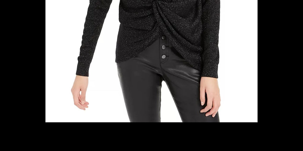 Bar III Suéter Feminino Glitter Wear-2-Ways Preto Tamanho P