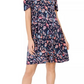 Vestido feminino estilo &amp; co com estampa de ombro vazado e comprimento médio, azul marinho
