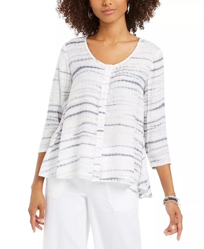 Blusa feminina estilo &amp; co com estampa e botões, azul marinho, tamanho pequeno