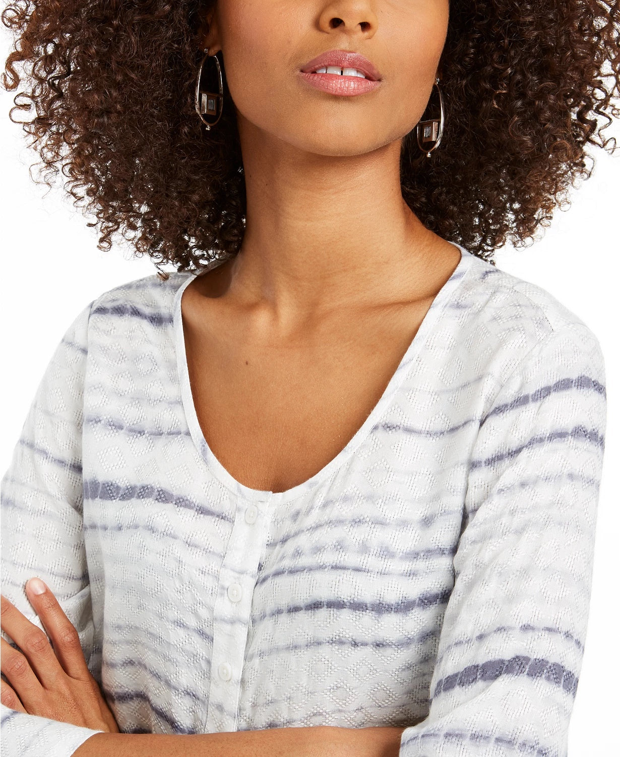 Blusa feminina estilo &amp; co com estampa e botões, azul marinho, tamanho pequeno