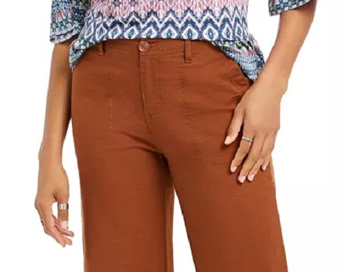 Calça cropped feminina estilo &amp; co, perna larga, marrom, tamanho quadrado 18