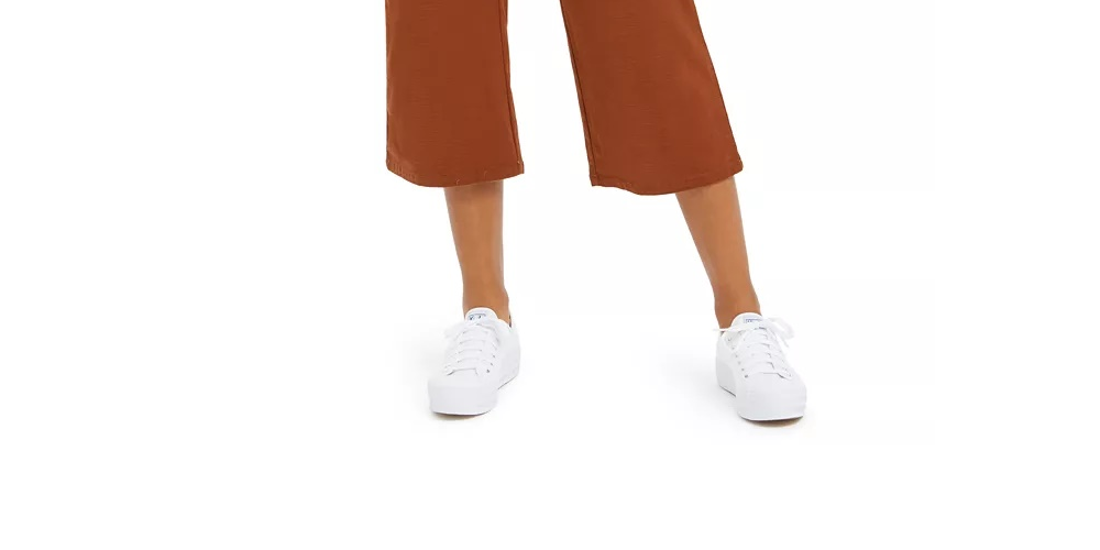 Calça cropped feminina estilo &amp; co, perna larga, marrom, tamanho quadrado 18