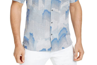 Alfani Men's Fallen Geo Print Shirt Navy Size Large