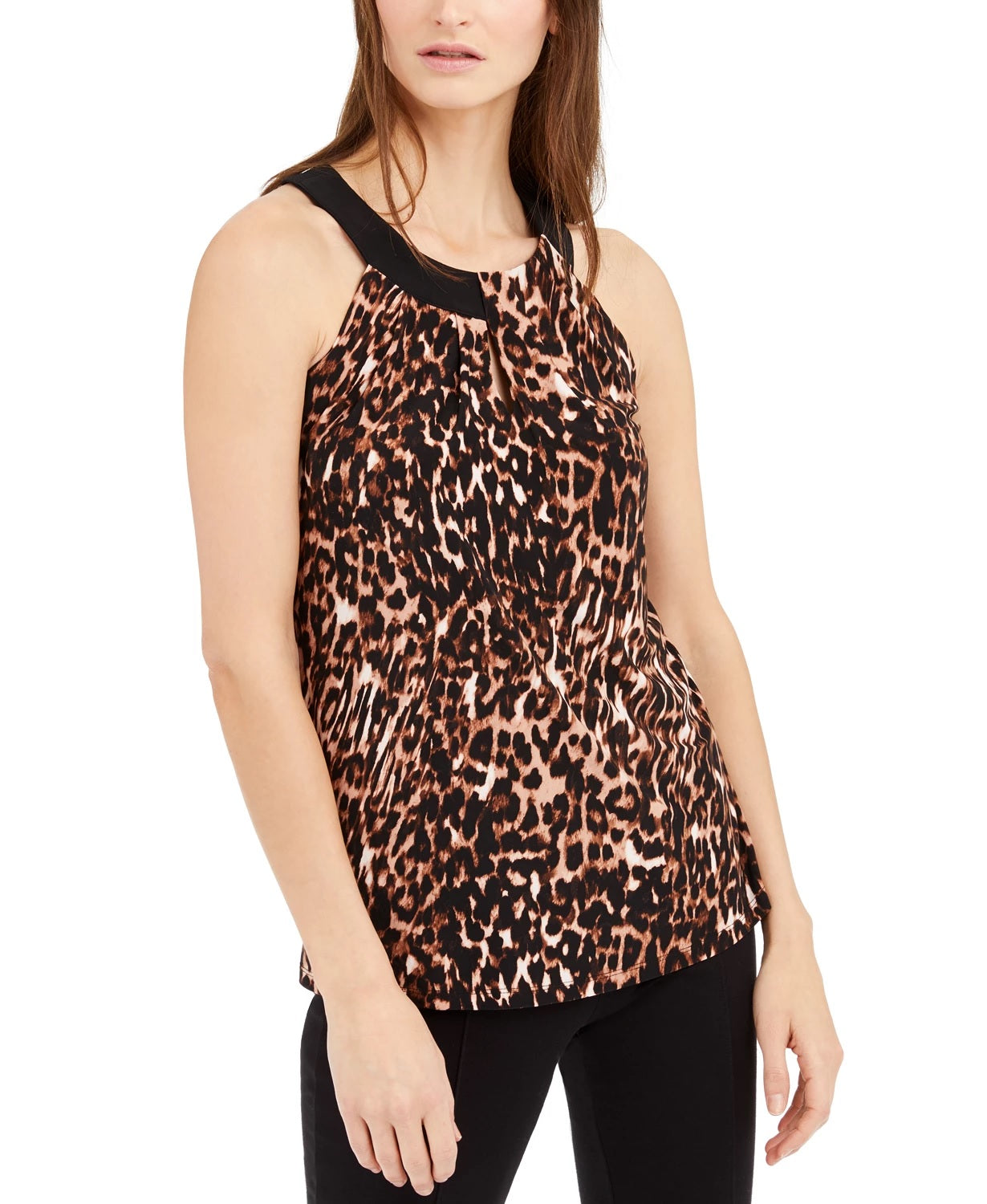Blusa feminina pequena com estampa de gato e decote redondo, preta, tamanho médio, da INC International Concepts