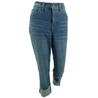 Jeans curto de cintura alta feminino Style &amp; Co, perna reta, azul, tamanho 6