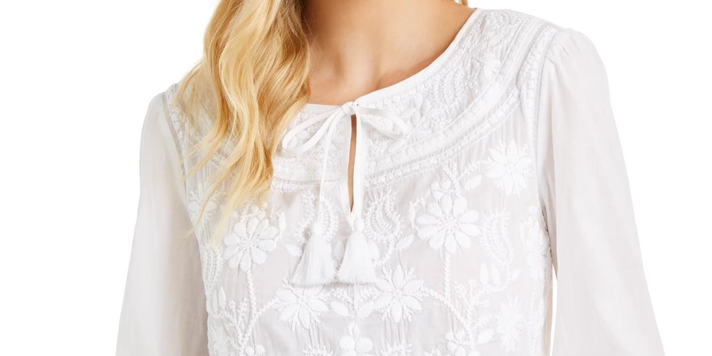 Blusa feminina de algodão estilo camponês, branca, tamanho médio