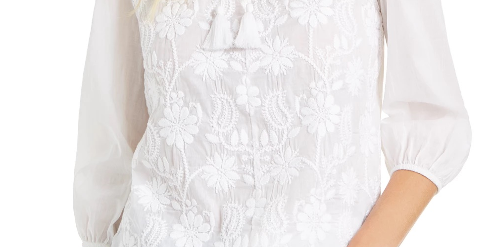 Blusa feminina de algodão estilo camponês, branca, tamanho médio