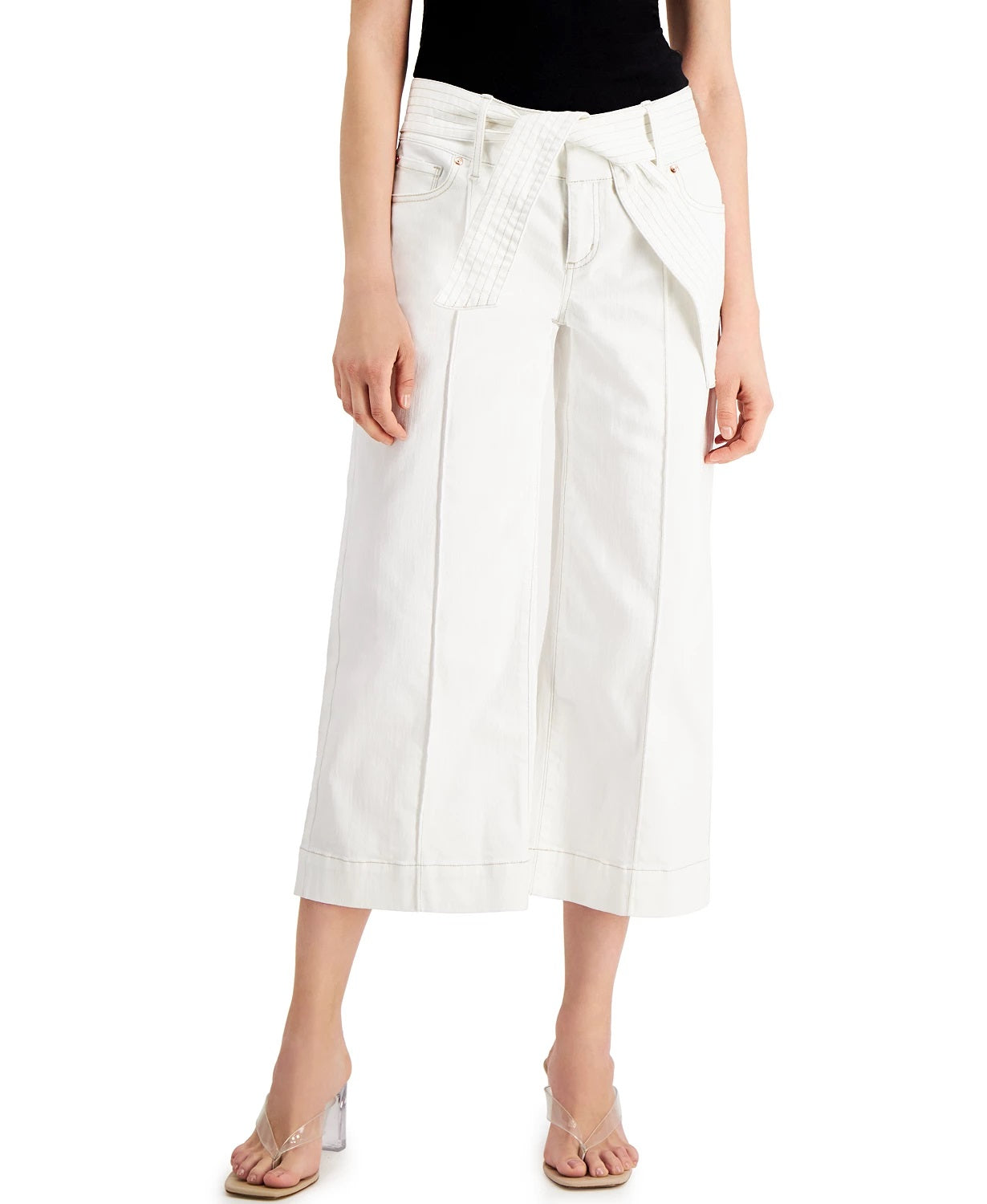 Calça culotte feminina INC International Concepts com amarração na cintura, branca, tamanho 8