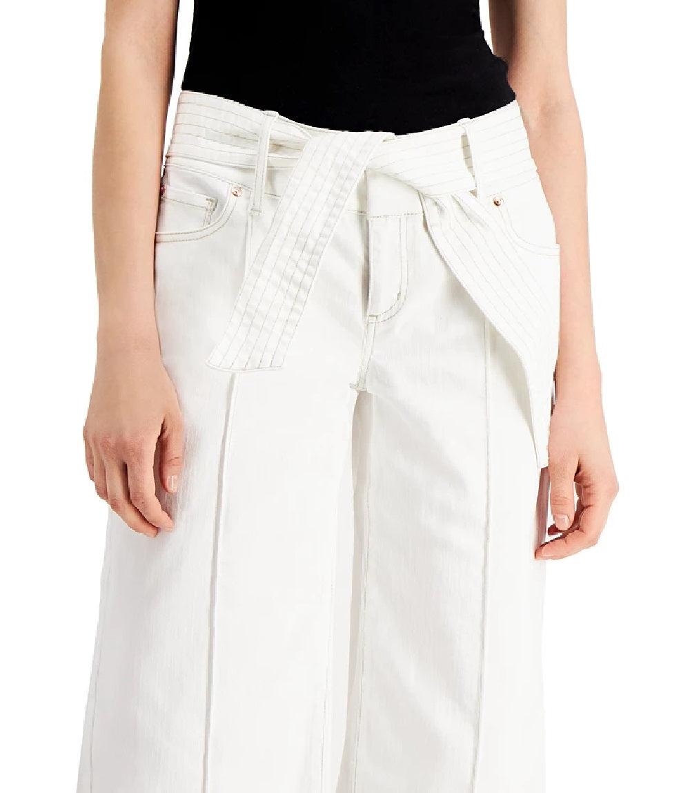 Calça culotte feminina INC International Concepts com amarração na cintura, branca, tamanho 8