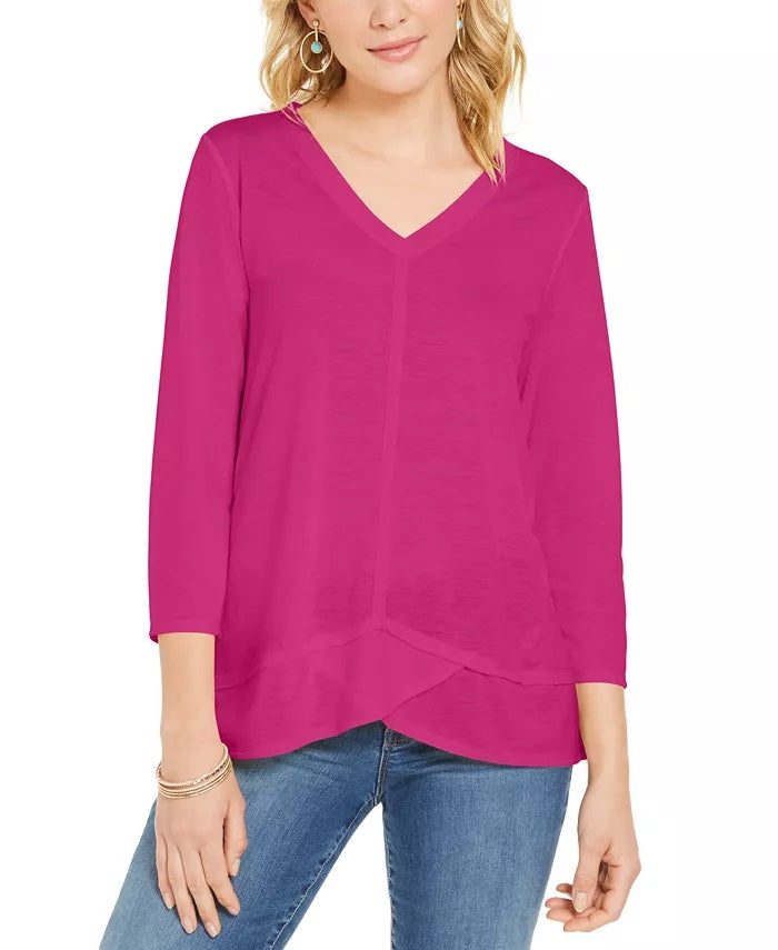 Estilo &amp; Co Feminino Detalhe de Costura Alto Baixo Top Azul Tamanho P