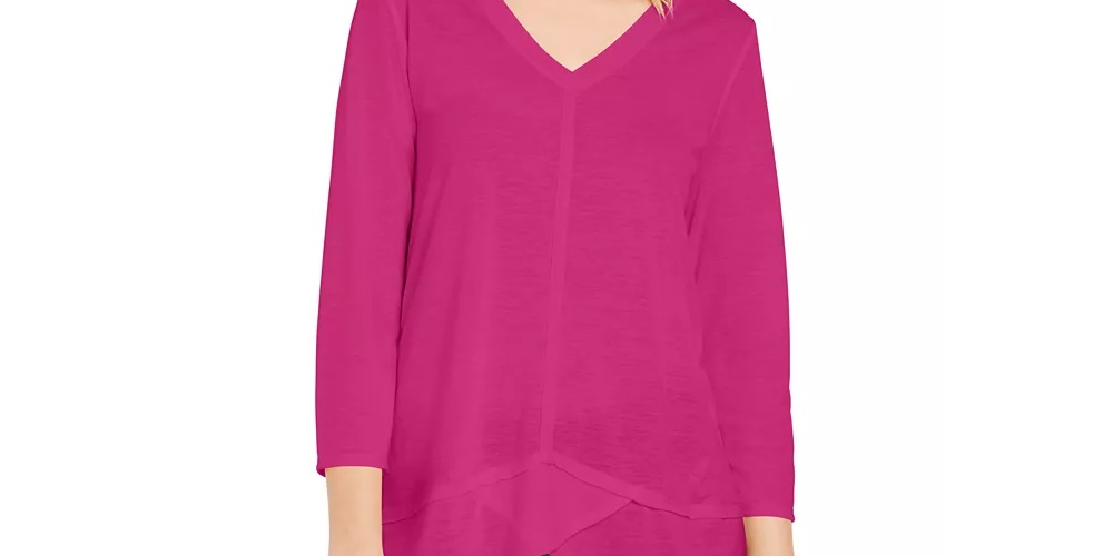 Estilo &amp; Co Feminino Detalhe de Costura Alto Baixo Top Azul Tamanho P