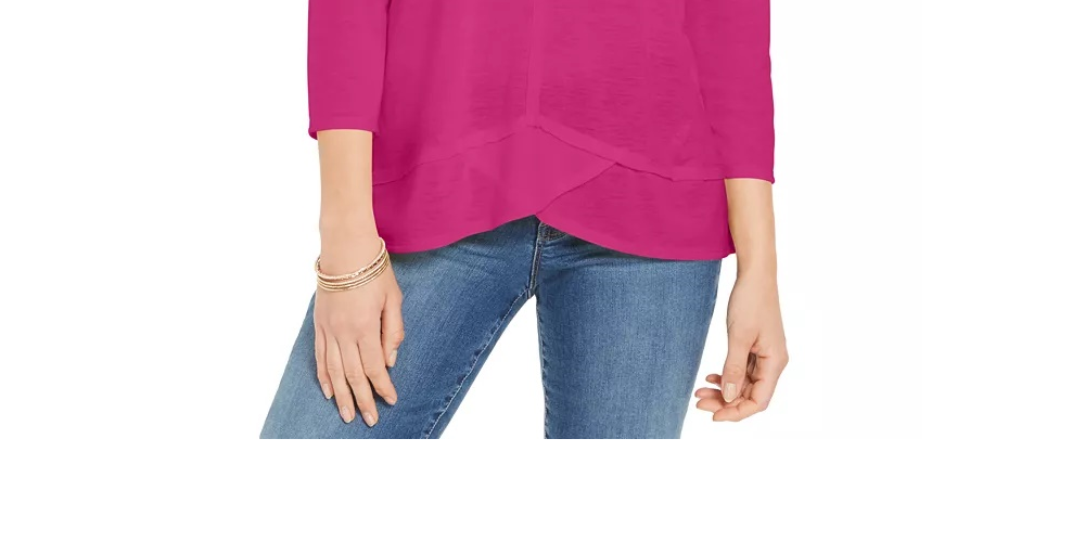 Estilo &amp; Co Feminino Detalhe de Costura Alto Baixo Top Azul Tamanho P