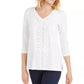 JM Collection Top feminino texturizado com acabamento em crochê e renda, tamanho médio, branco