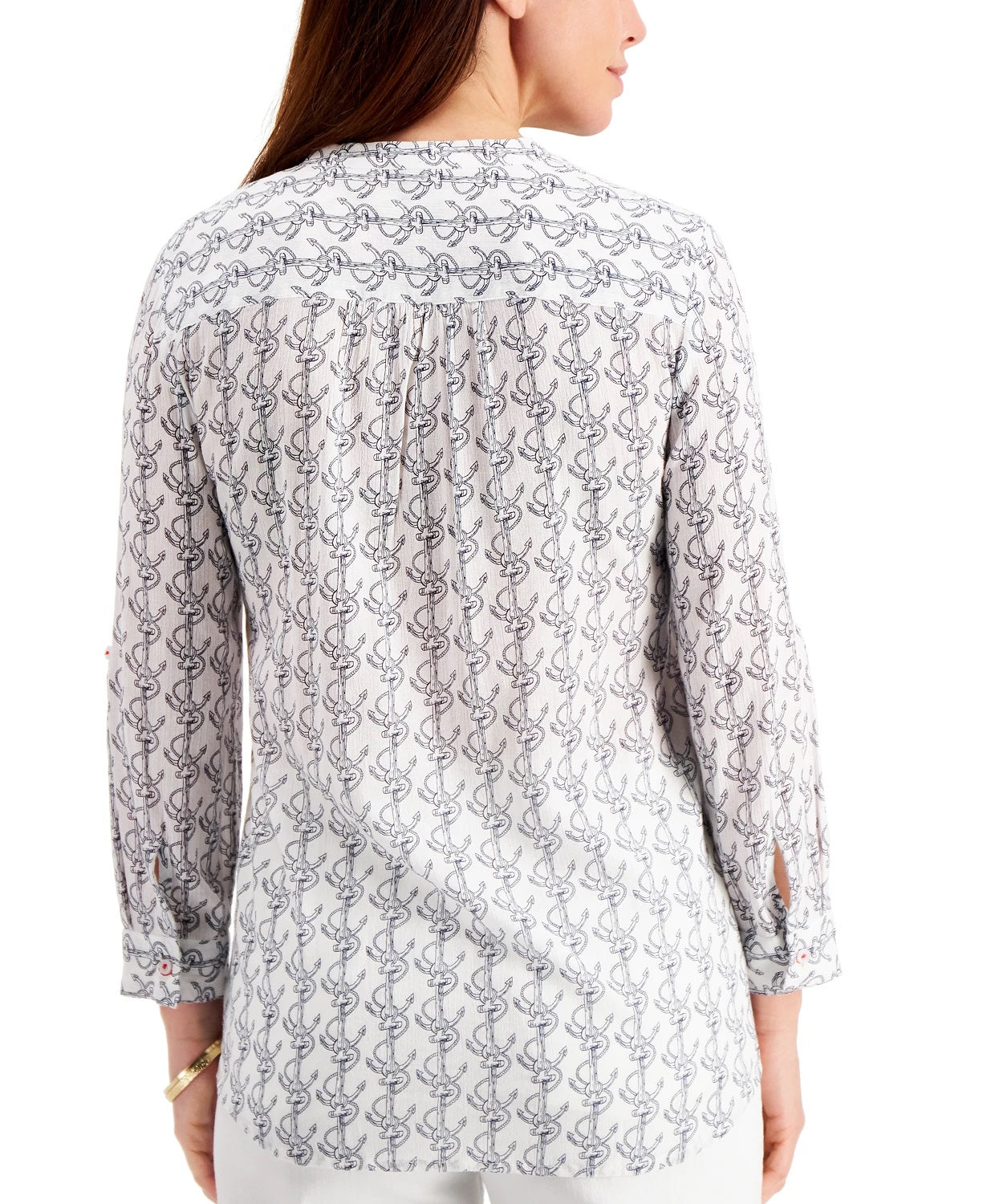 Camisa feminina com estampa de âncora Charter Club, branca, tamanho médio