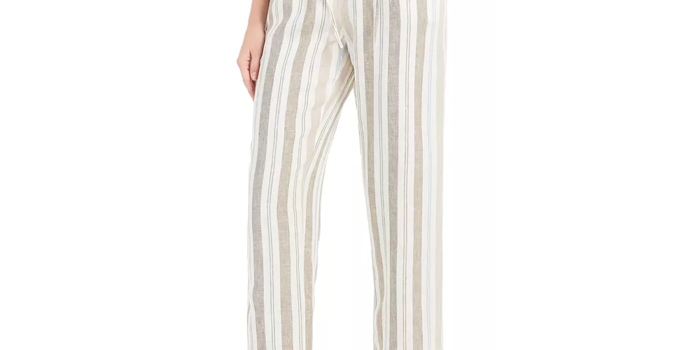 Calça de linho listrada feminina Charter Club, marrom, tamanho grande