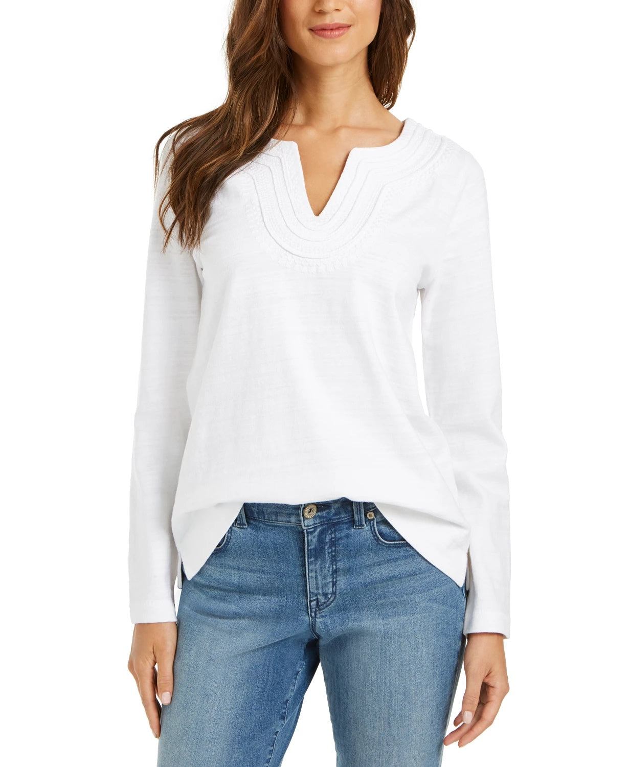 Camiseta feminina bordada de algodão Charter Club, branca, tamanho grande