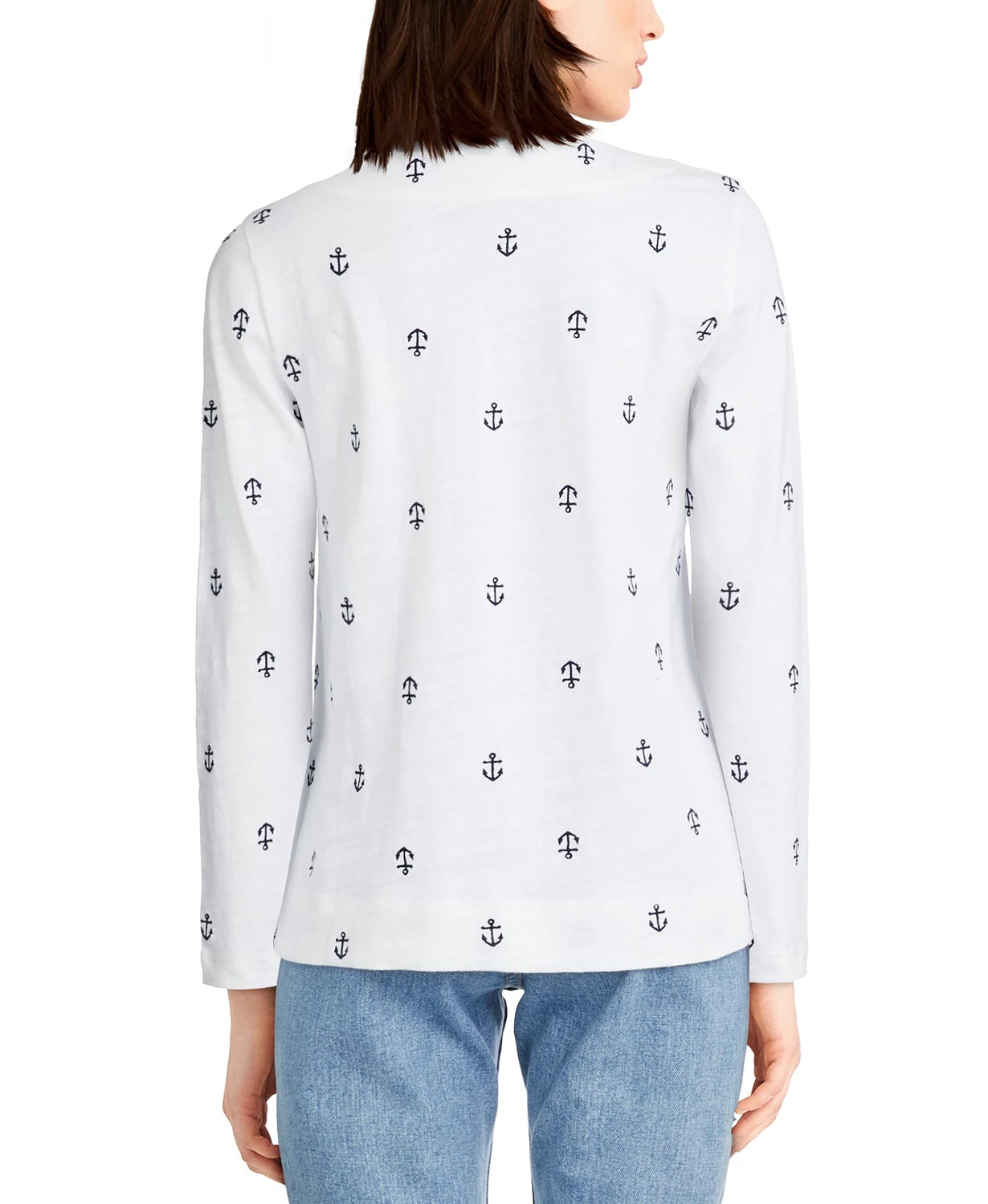 Camiseta feminina Charter Club de algodão com bordado Anchor, branca, tamanho pequeno