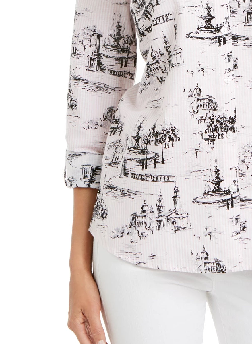 Blusa estampada feminina Charter Club, branca, tamanho pequeno