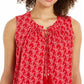 Top feminino com estampa e cordão no pescoço, tamanho médio, vermelho, Charter Club