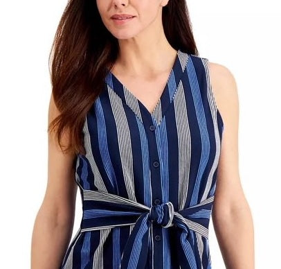 Top listrado feminino Charter Club com amarração na cintura, azul, tamanho extragrande