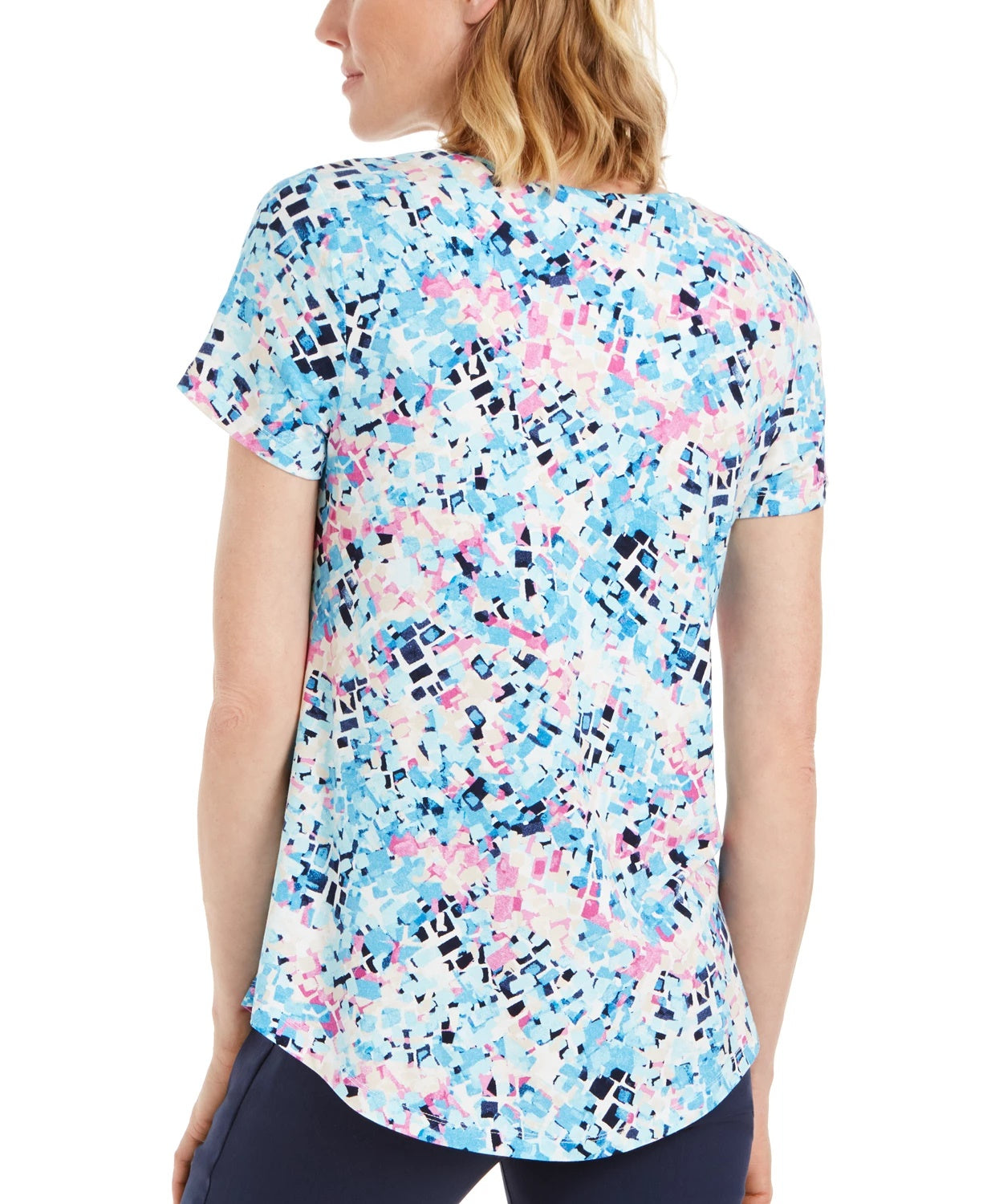 Camiseta feminina estampada com decote redondo e manga curta JM Collection, tamanho P