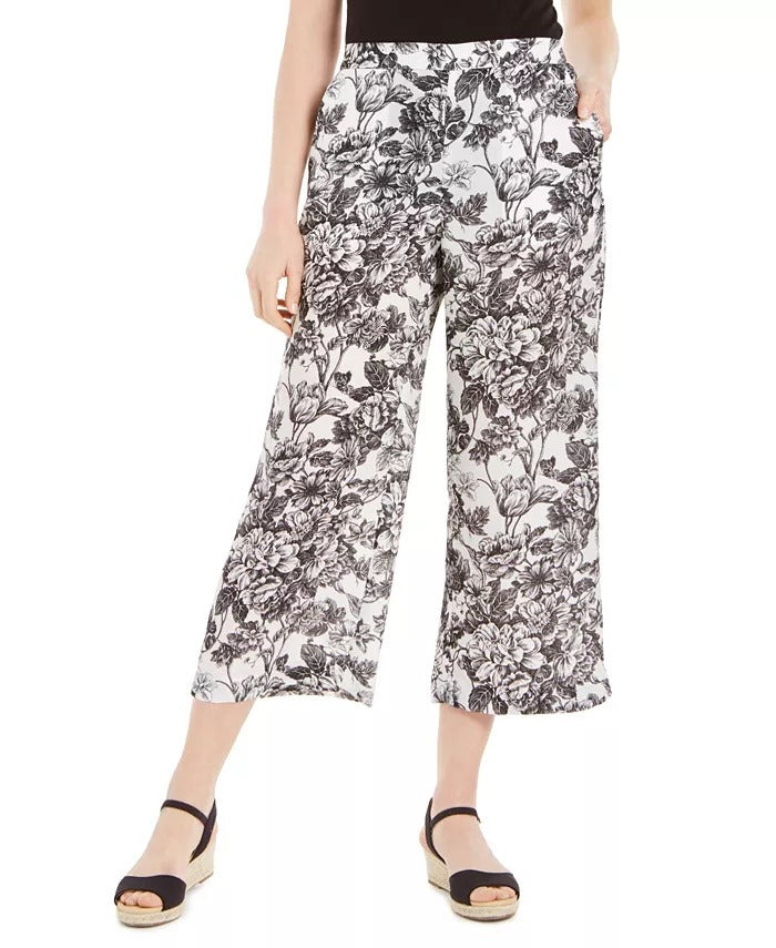 Calça Capri Feminina Estampada Perna Larga Charter Club Branca Tamanho Médio