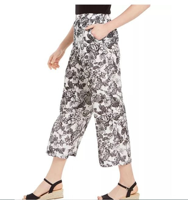 Calça Capri Feminina Estampada Perna Larga Charter Club Branca Tamanho Médio