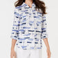 Camisa feminina com estampa de veleiro Charter Club, branca, tamanho grande